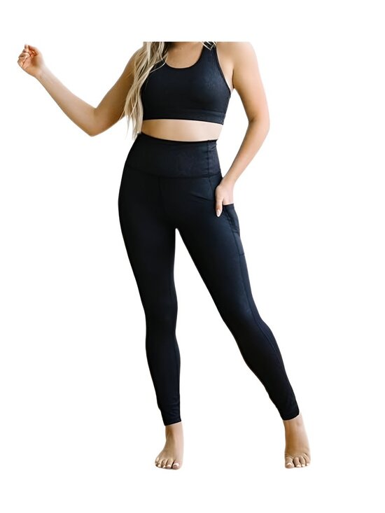 Women's 3 Packs Leggings with Pockets High Waisted Tummy Control, BLACK, L to XL - Picture 2 of 6